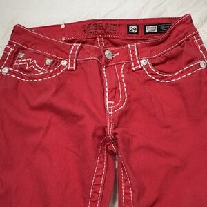Miss Me Red Skinny 29 Jeans Womens White Saddle Stitch Cabernet Low-Med Rise